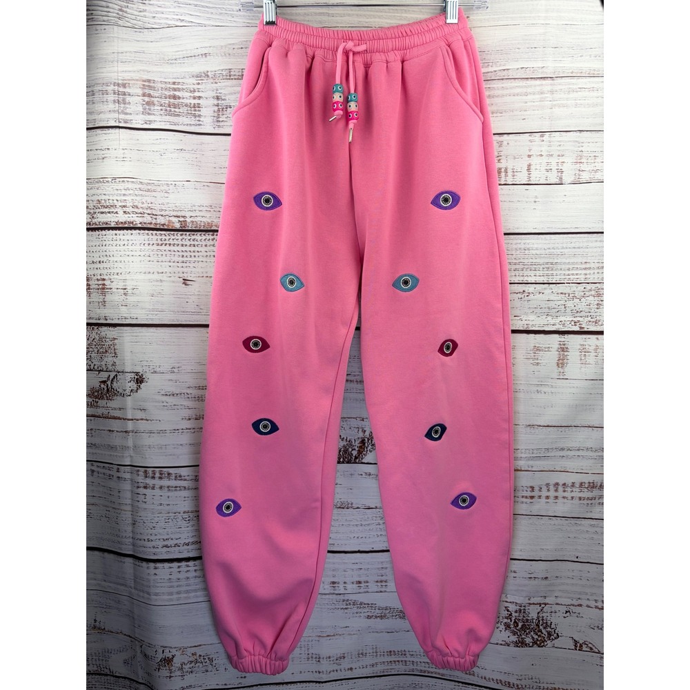 Lola + The Boys Kids Pink Evil Eye Embroidered Jogger Sweatpants Small (junior?)